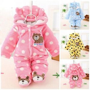 Infant Baby Boy Girls Winter Warm Hooded Romper Jumpsuit Cartoon Clothes Outfits